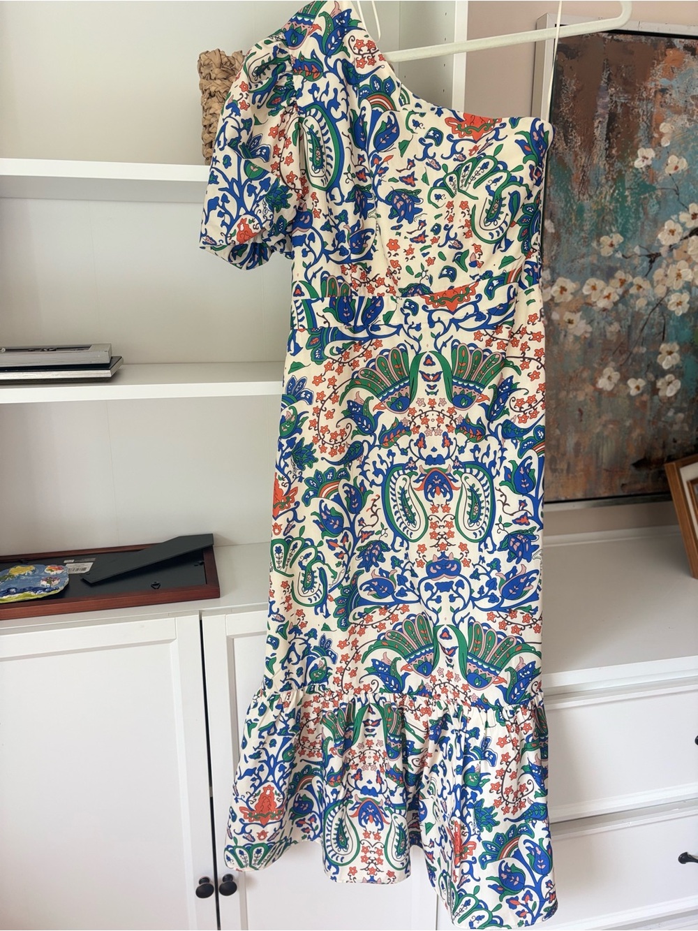Vici One-Shoulder Paisley Maxi Dress in Blue, Green & Orange